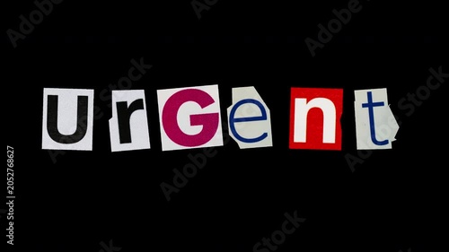 Urgent Stop Motion graphic magazine paper cut collage, ransom note style text on alpha transparent background