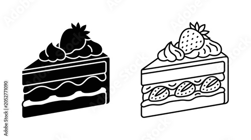Konstfotografi Strawberry shortcake slice black and white line art silhouette