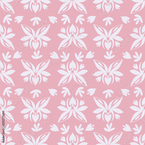 Seamless floral pattern, cute ditsy print with small pink flowers, leaves on purple background. Pretty botanical design for fabric, paper and other surfaces. Vector illustration.