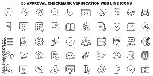 фотографія Checkmark and Approved web icon set in line style