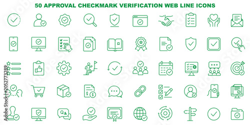 Bild auf Leinwand Checkmark and Approved web icon set in line style