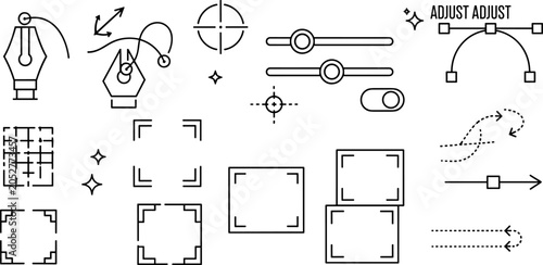 Vector Graphic Design Icon Set with Pen Tool Bezier Curve and Slider Symbols