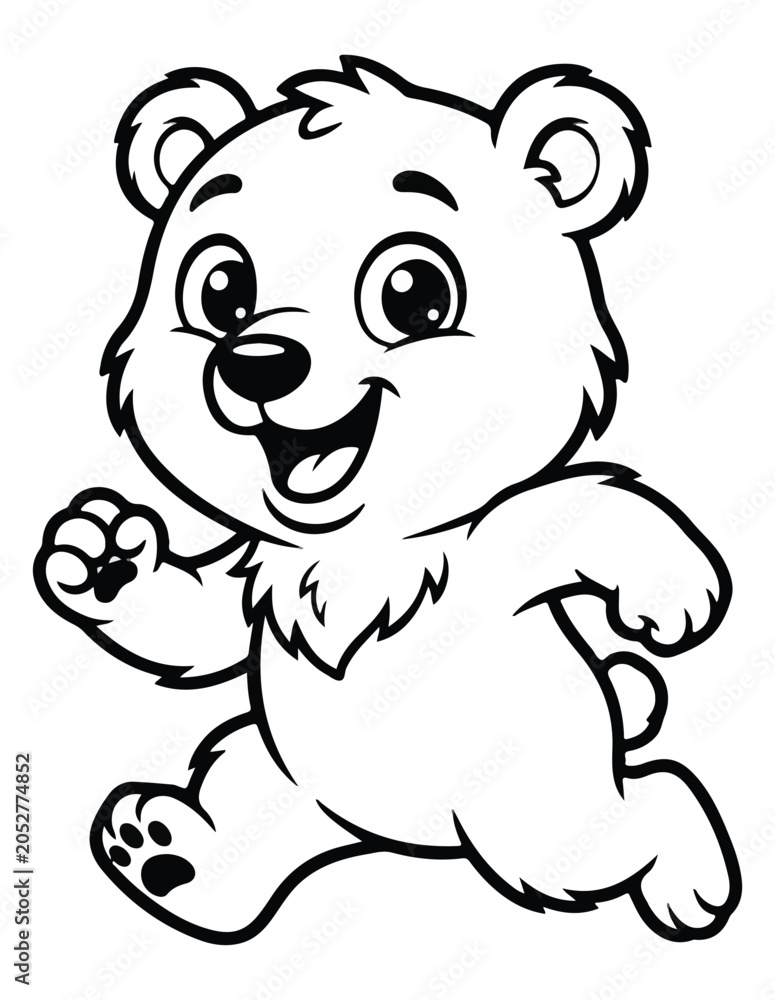 Obraz premium Cute Baby Bear Cartoon Coloring Page Outline Illustration