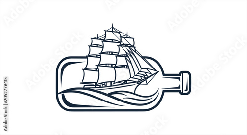 Foto Vintage sailing ship inside a glass bottle illustration.