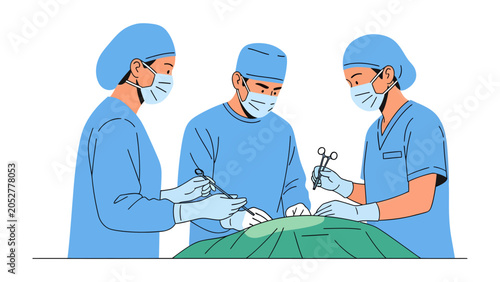 Fotografía Surgical Team in Action: A dedicated surgical team, clad in scrubs and masks, performs a delicate operation, showcasing precision and expertise in a sterile environment