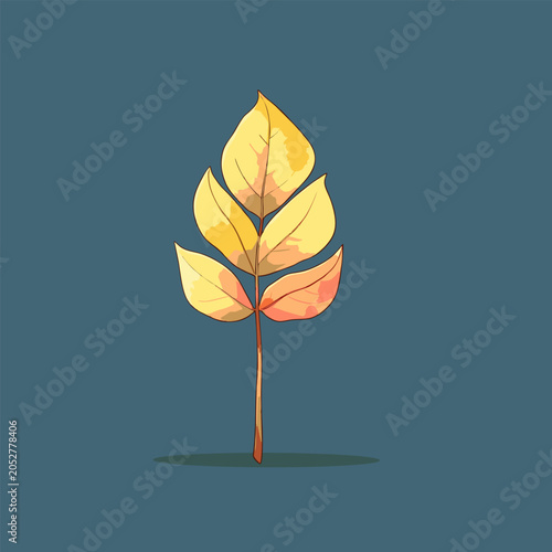Bright yellow autumn leaf illustration on teal background
