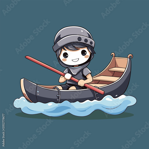  Chibi masked child rowing a gondola-style boat