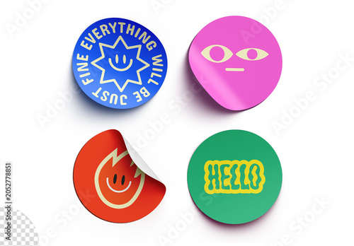 Round Sticker Mockup Set Isolated