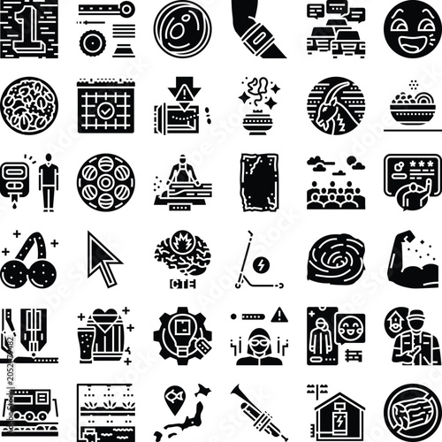 Quadro su tela Collection of black solid glyph icons illustrating a wide range of subjects incl