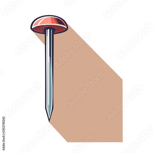 Red nail with silver tip on brown background