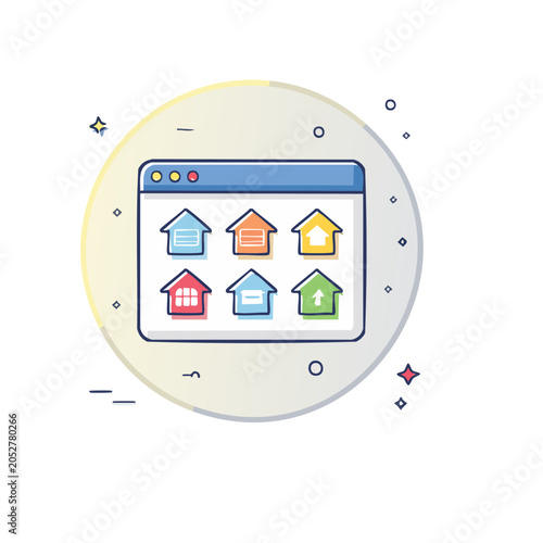 Set of colorful house icons in flat design