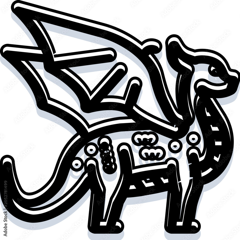 Naklejka premium Mythical creature illustration featuring a small dragon with wings, representing fantasy, magic, power, and imagination with a clean outline design and shadow effect