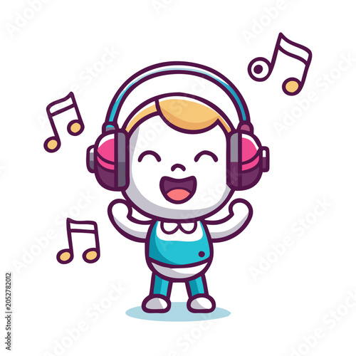 A cartoon character wearing headphones and listening to music
