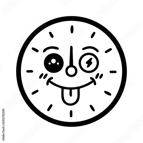 A cartoon clock with a playful face and a winking eye