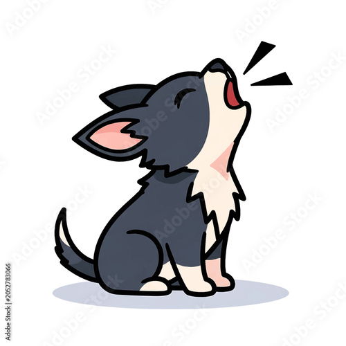 Cartoon dog howling loudly outside.
