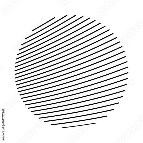 An abstract black and white vector illustration of a circle formed entirely by parallel diagonal lines on a clean white background