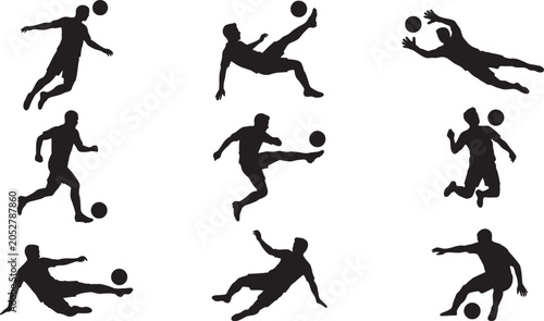 Soccer Player Silhouette Action Set Football Vector