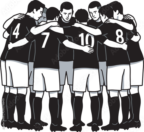 Soccer Team Huddle Unity Players Group Vector Illustration