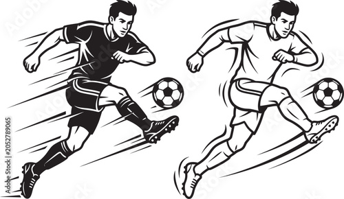 Football Player Kicking Ball Speed Action Vector Set