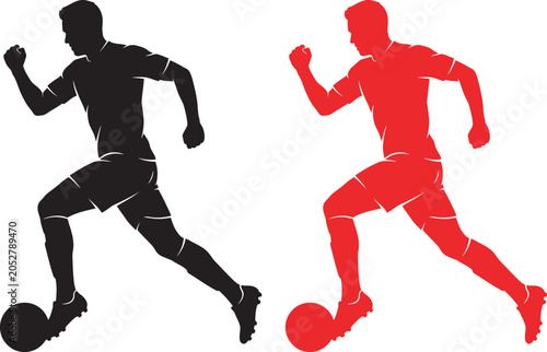 Soccer Player Running with Ball Silhouette Vector Set