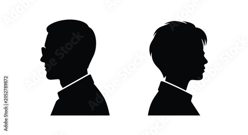 Photos Two male head profiles in black a distinct silhouette against a white background