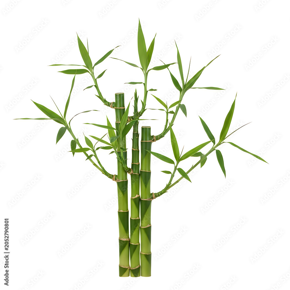 Obraz premium Green bamboo plant with fresh leaves growing upright