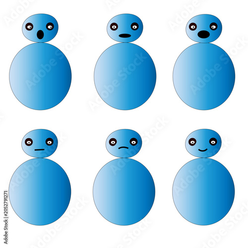Cute Blue Cartoon Character Emotion Set Collection