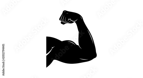 Tableau sur toile Muscular arm silhouette against a white background fitness illustration