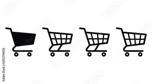 Shopping Cart Silhouettes In A Row Black And White Silhouette