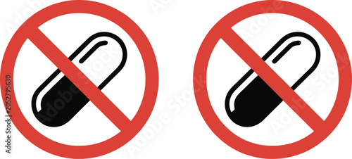Foto Drugs, Say no to drugs, vector icon set, clean modern flat design collection featuring prohibition symbols over drug items representing prevention awareness and public health safety