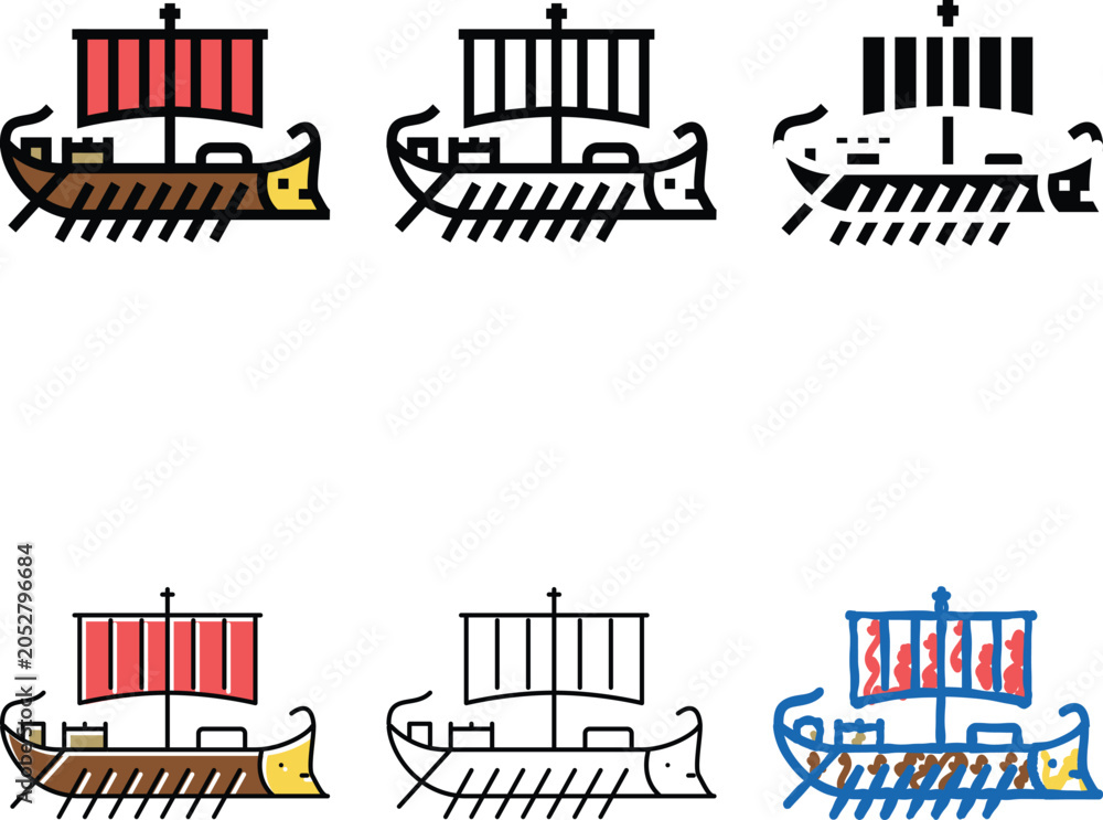 Naklejka premium ship styleset ancient rome color icon vector. ship ancient rome sign. isolated symbol