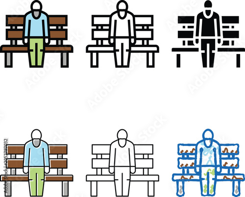 Cuadro en lienzo elderly mix man sitting on bench color icon vector