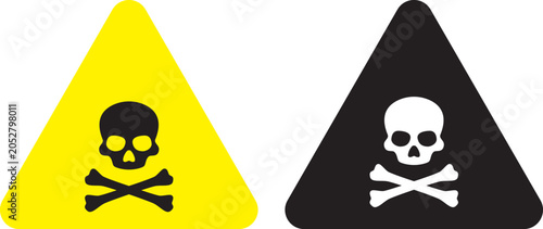 Poison warning sign vector illustration set with skull and crossbones hazard symbols in red yellow and black