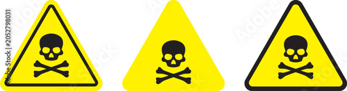 Skull warning sign icon, danger symbol in yellow and white triangle