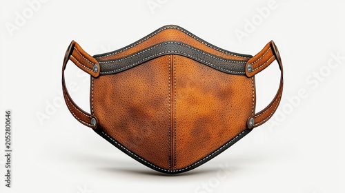 Ornate Orange Leather Mask Displayed Against White Background With Silver Studs