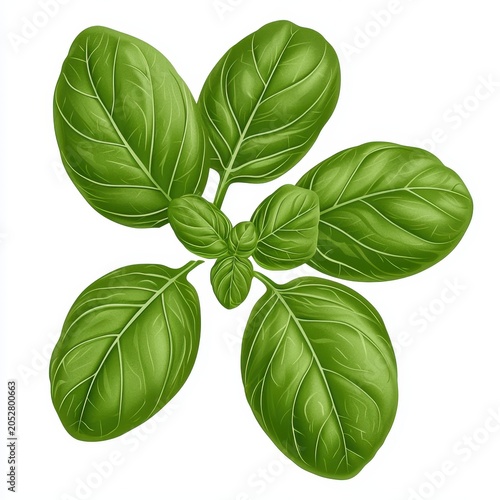 Overhead Close Up of Vibrant Green Basil Plant Against a White Background