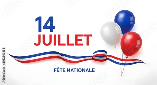 French national day celebration with tricolor balloons and ribbon