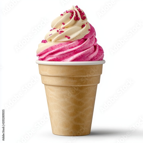 Pink and Vanilla Swirl Soft Serve Ice Cream Cone with Sprinkles