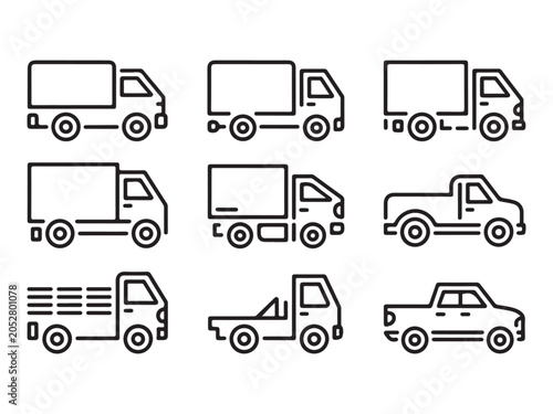 Set of various delivery trucks and cars in different styles and designs  various vehicles for transportation and hauling goods