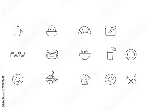 Bild auf Leinwand Various food and drink icons including coffee cup egg bowl croissant bread bacon