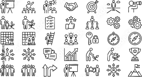 Schilderij op canvas Business strategy and management hand-drawn icon collection with business strate