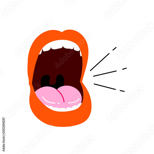 Open mouth shouting illustration with speech bubbles isolated on transparent background