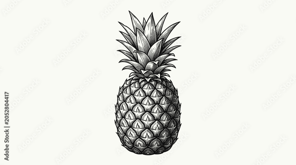 Obraz premium Hand Drawn Pineapple Ink Sketch in Vintage Engraved Style