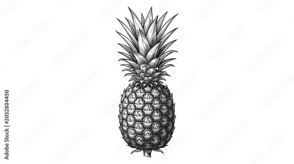 Obraz premium Hand Drawn Pineapple Ink Sketch in Vintage Engraved Style