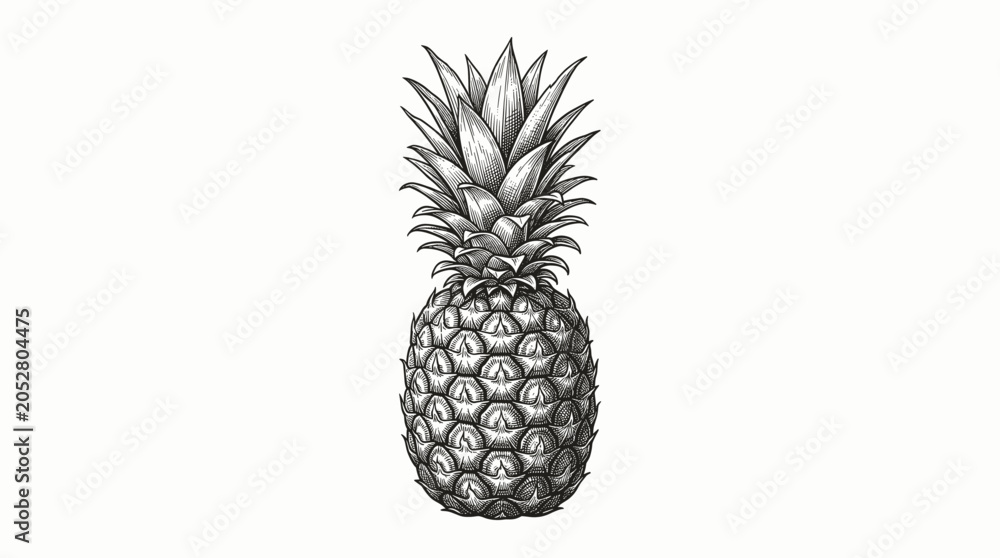 Obraz premium Hand Drawn Pineapple Ink Sketch in Vintage Engraved Style