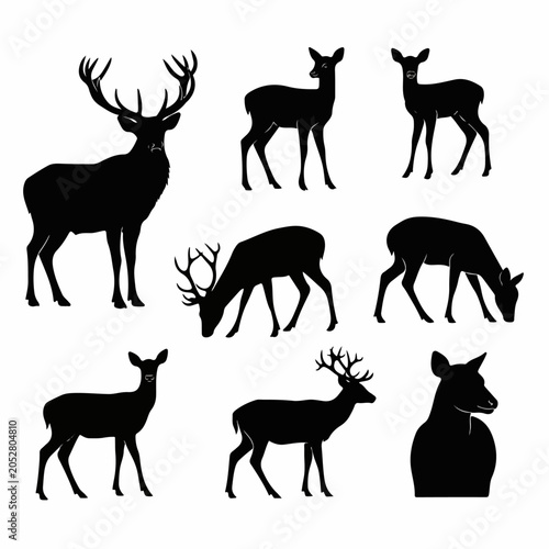 Canvas Print Deer Silhouette Set Clean Professional Vector Bundle