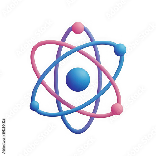 Colorful atom icon with orbiting electrons vector