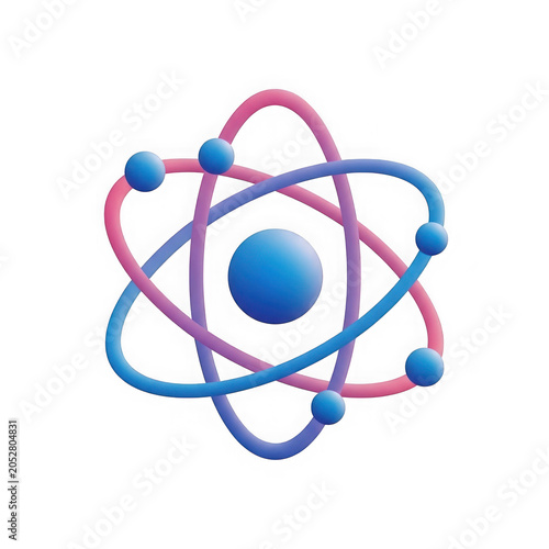 Atom icon with electrons orbiting in blue and pink