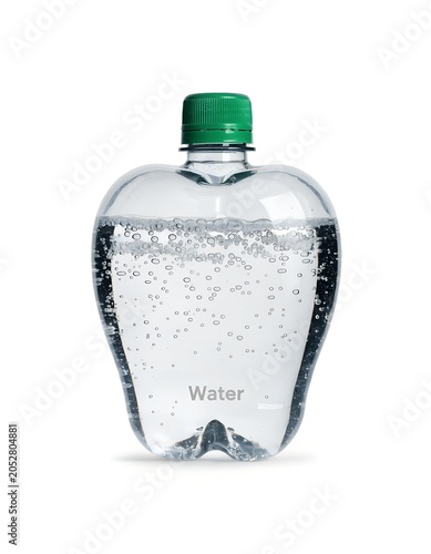 Sparkling Water Bottle in Apple Shaped Design Isolated on White Background.