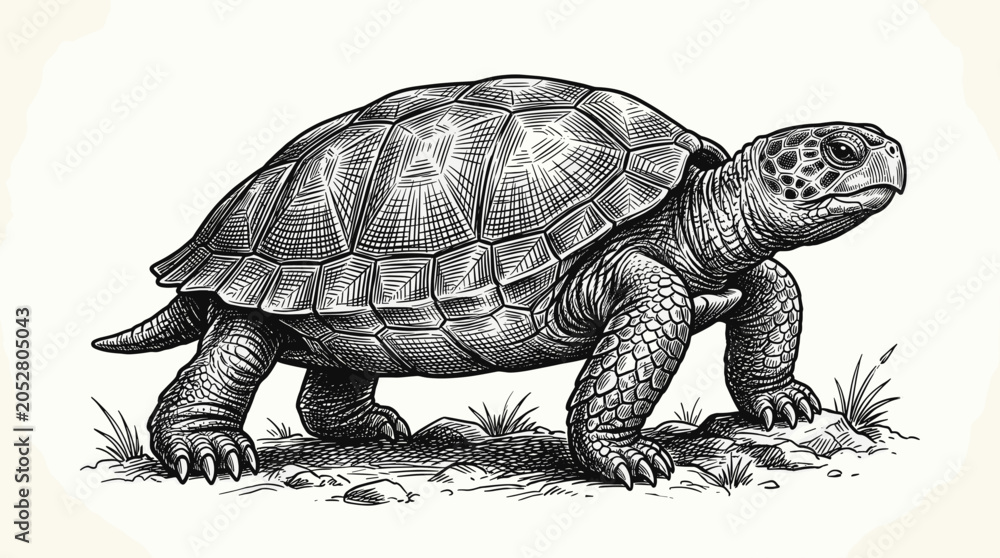 Fototapeta premium Hand Drawn Turtle Ink Sketch in Vintage Wildlife Engraved Style